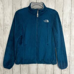 North Face Teal Blue Long Sleeve Zip Up Pockets Fleece Sweater Jacket Small